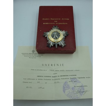 Jugosławia Order Armii Ludowej 3 kl. + pudełko i dokument