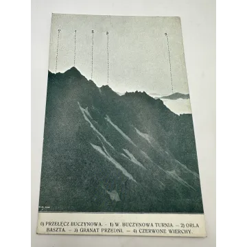 Pocztówka Tatry przełęcz Buczynowa, Turnia, Orla Baszta ksiądz Walenty Gadowski
