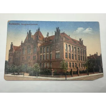 Pocztówka Katowice / Kattowitz Baugewerkschule AKADEMIA MUZYCZNA 1918 rok