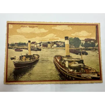 Pocztówka OPOLE Oppeln rzeka Odra, statki FELDPOST GULZOW