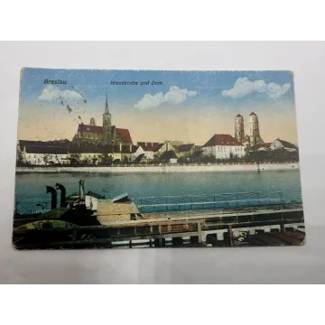 Pocztówka Breslau Wrocław Kościół Świętego Krzyża i Katedra FELDPOST 1916 r